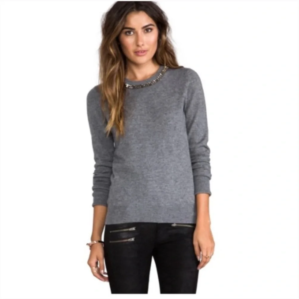 Equipment Femme Sweater Women’s M Gray Pullover Embellished Neck - Picture 2 of 13